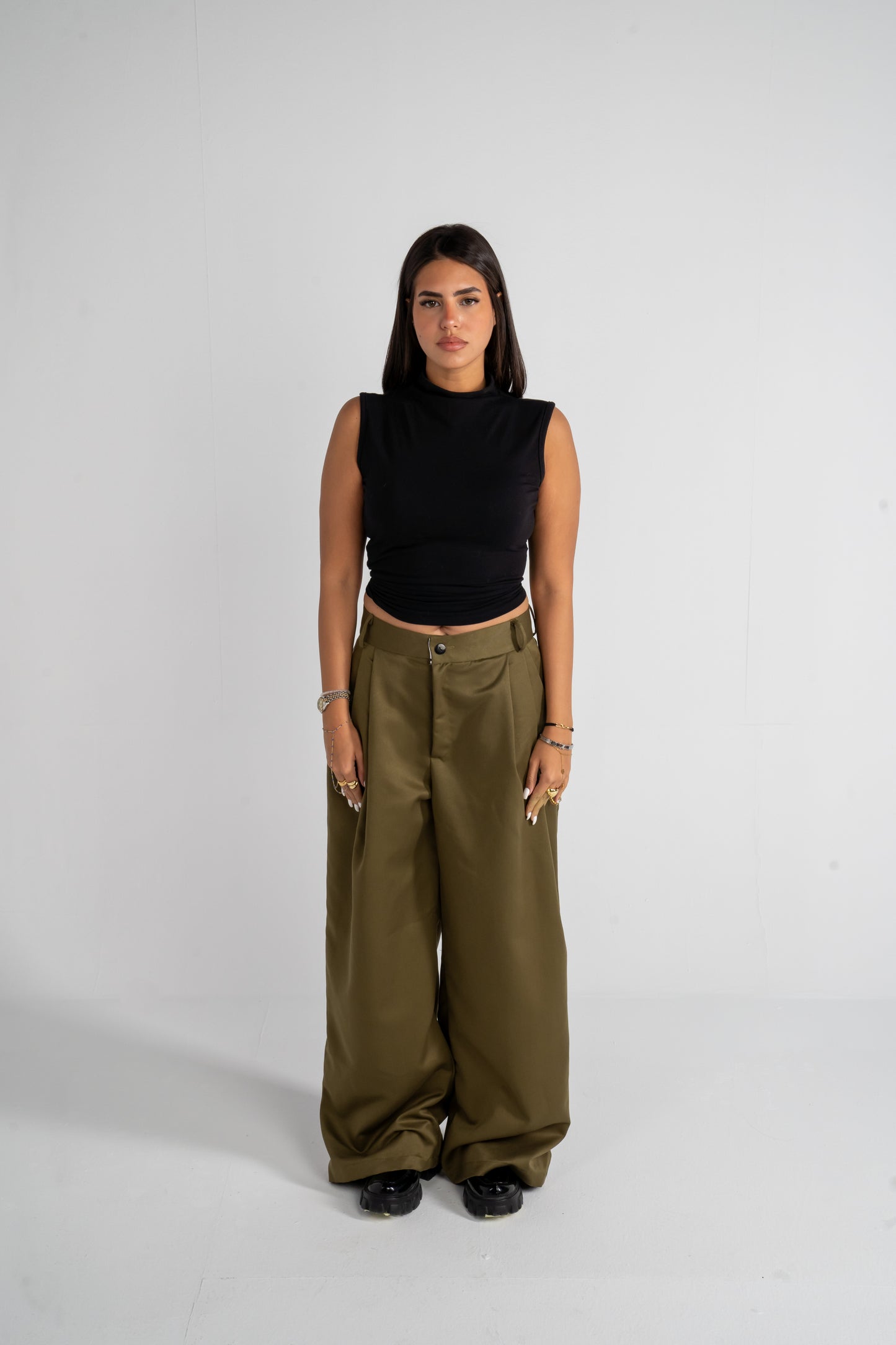 Olive Pleated Pants