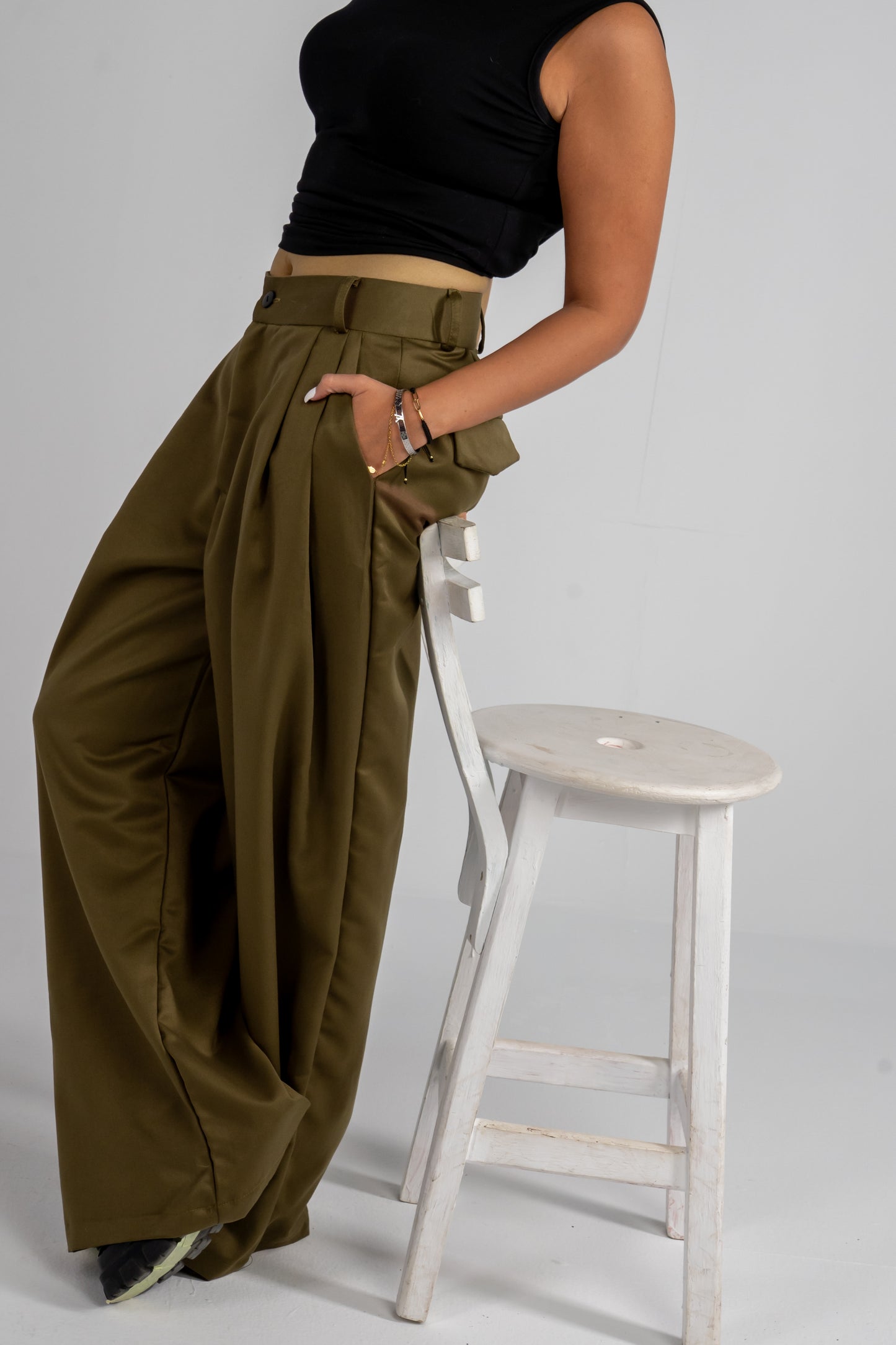 Olive Pleated Pants