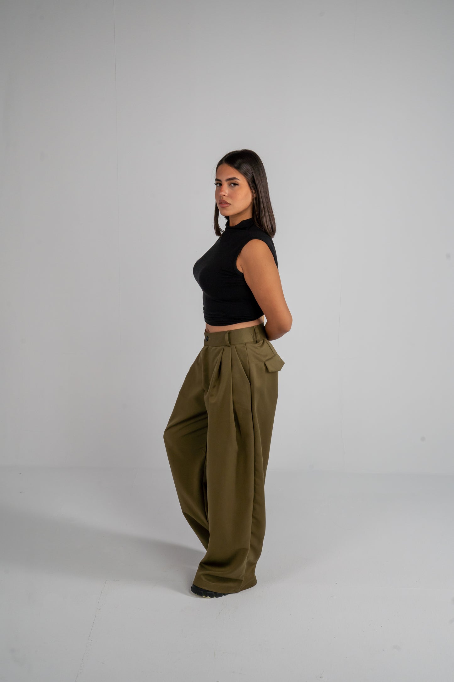 Olive Pleated Pants